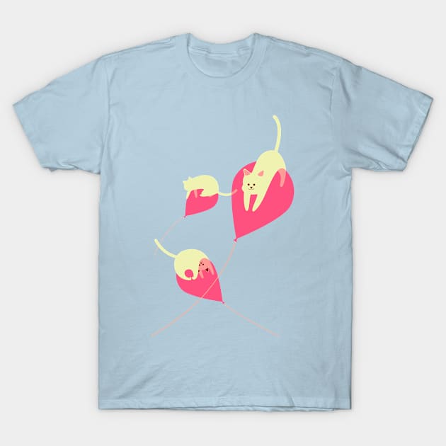 Mischievous kittens adrift on balloons T-Shirt by pencildog